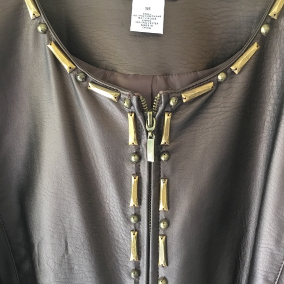 LIKE NEW! PLUS SIZED! Faux Brown Leather Jacket Size 18 - Picture 3 of 13